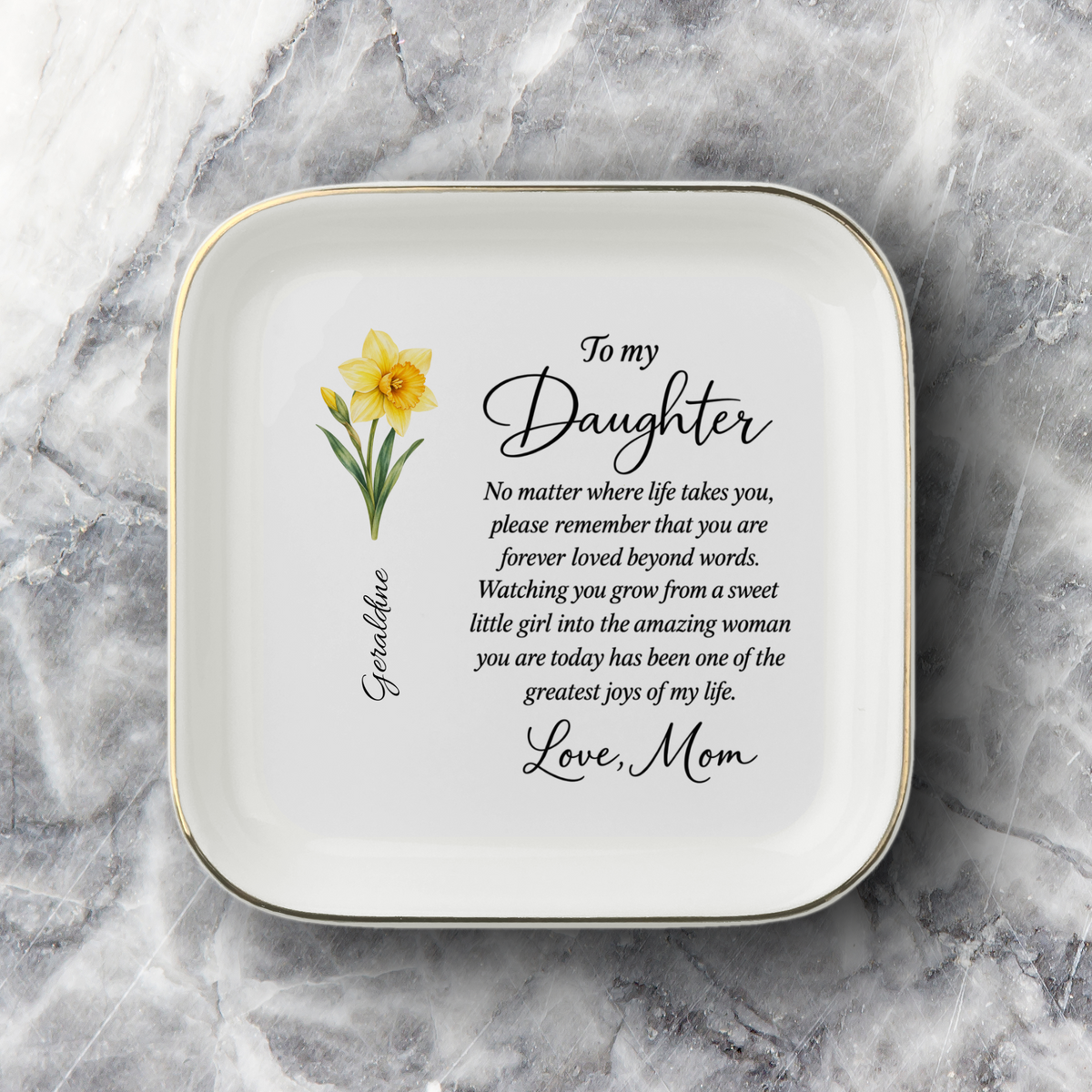 Personalized Birth Flower Jewelry Dish – Forever Loved by Mom