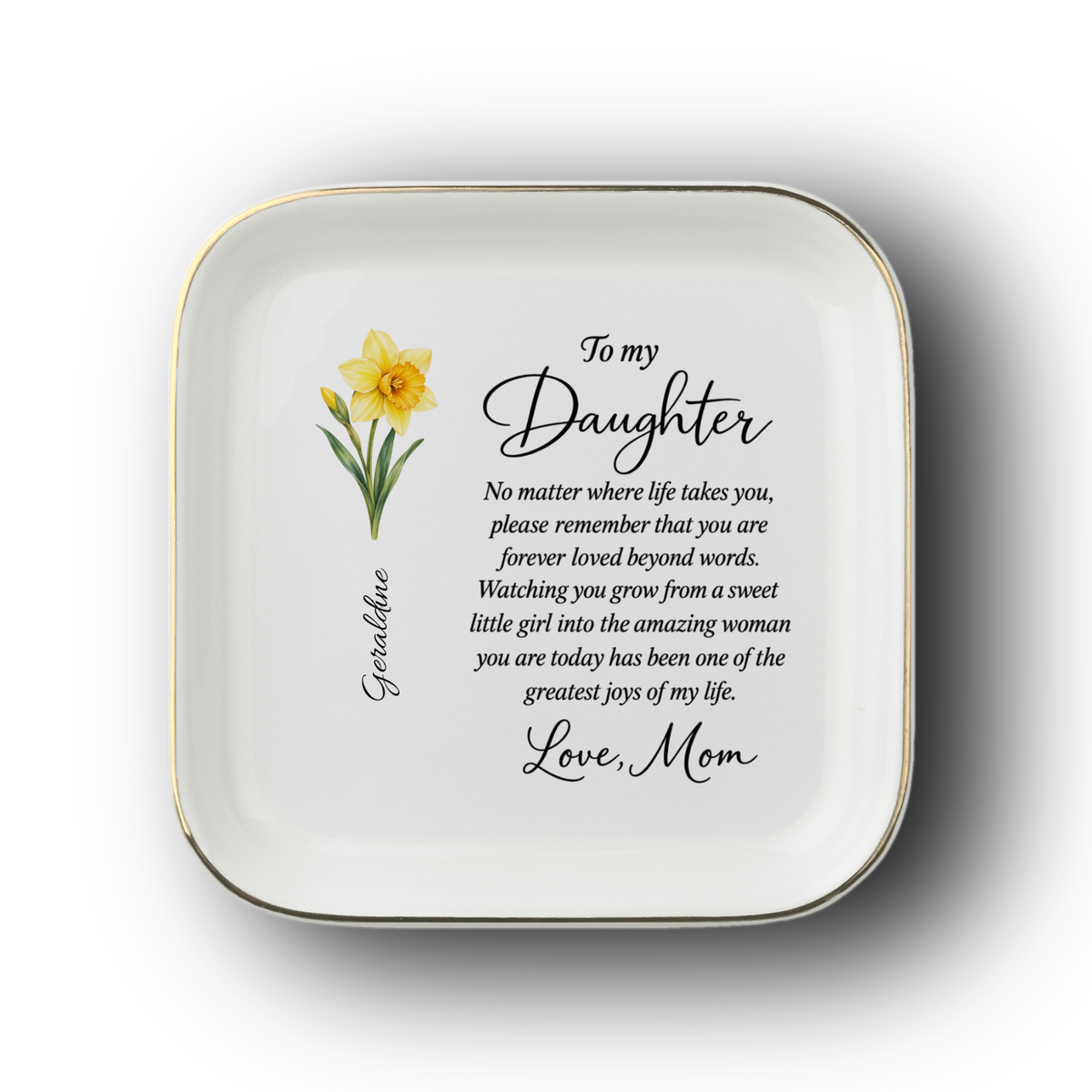 Personalized Birth Flower Jewelry Dish – Forever Loved by Mom