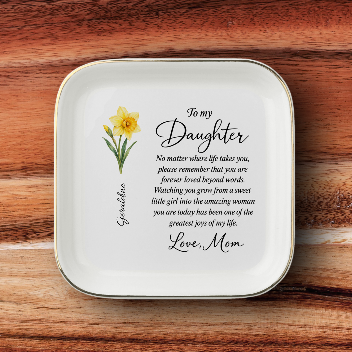 Personalized Birth Flower Jewelry Dish – Forever Loved by Mom