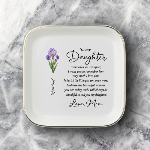 Personalized Birth Flower Jewelry Dish – Custom Name Gift from Mom
