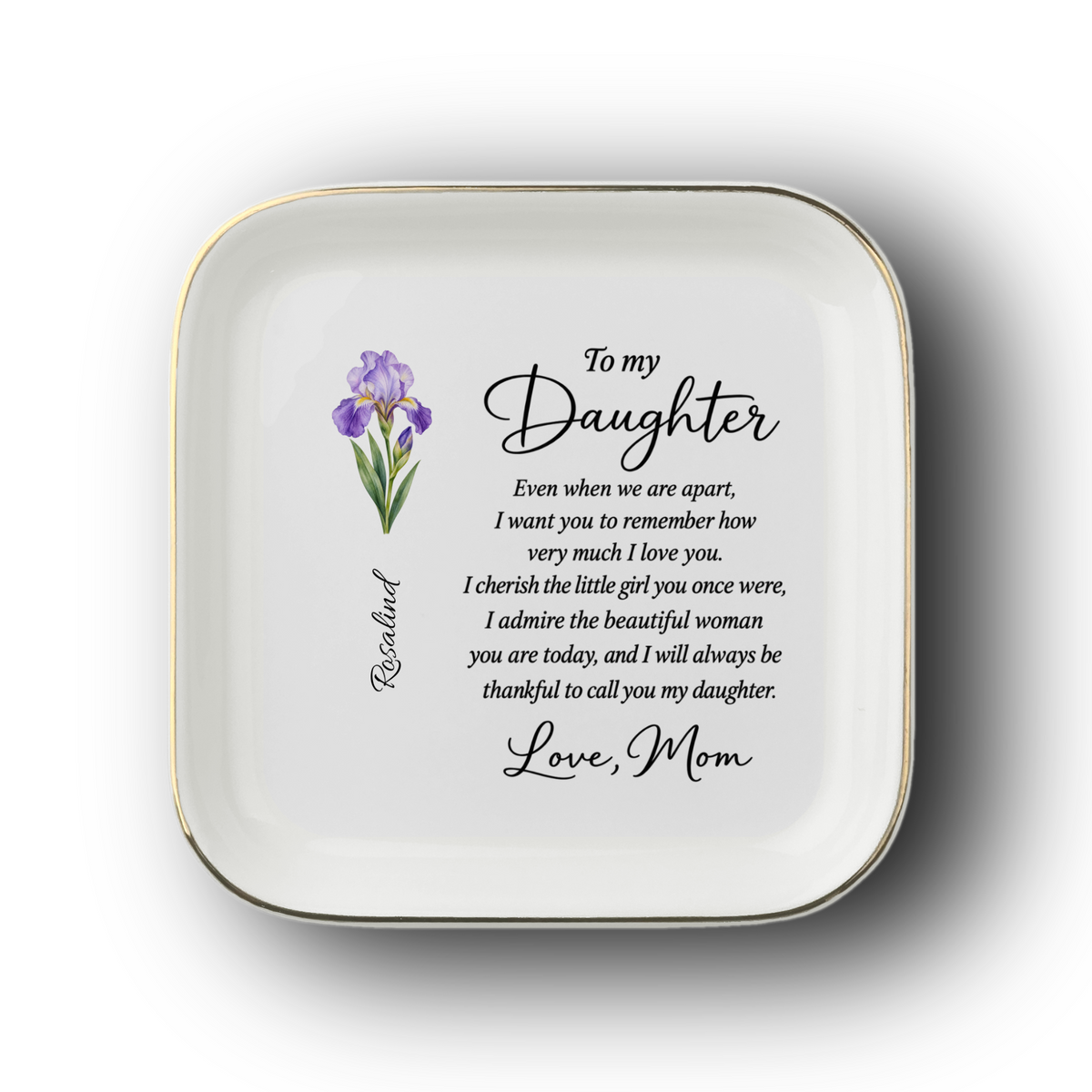 Personalized Birth Flower Jewelry Dish – Custom Name Gift from Mom