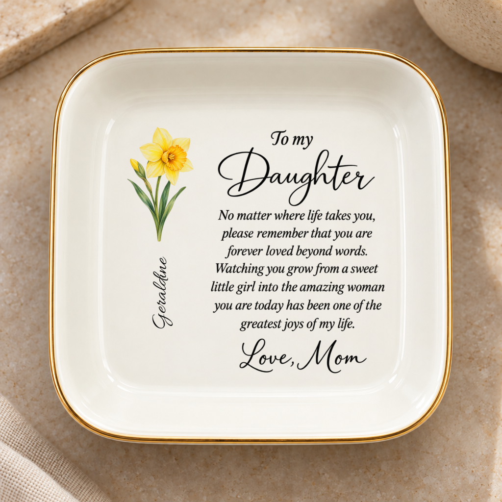 Personalized Birth Flower Jewelry Dish – Forever Loved by Mom